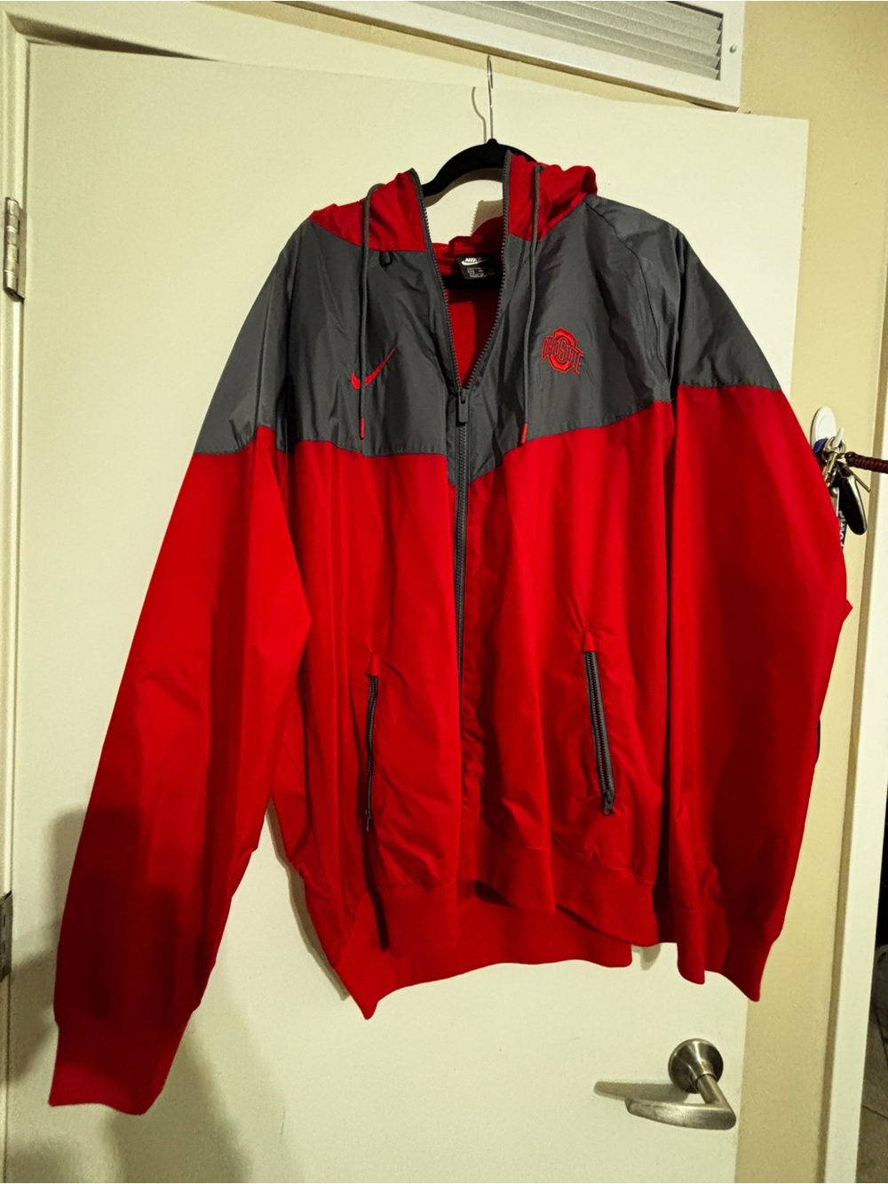 Nike Red and Gray Hooded Windbreaker with Logo 3XL New Without Tags